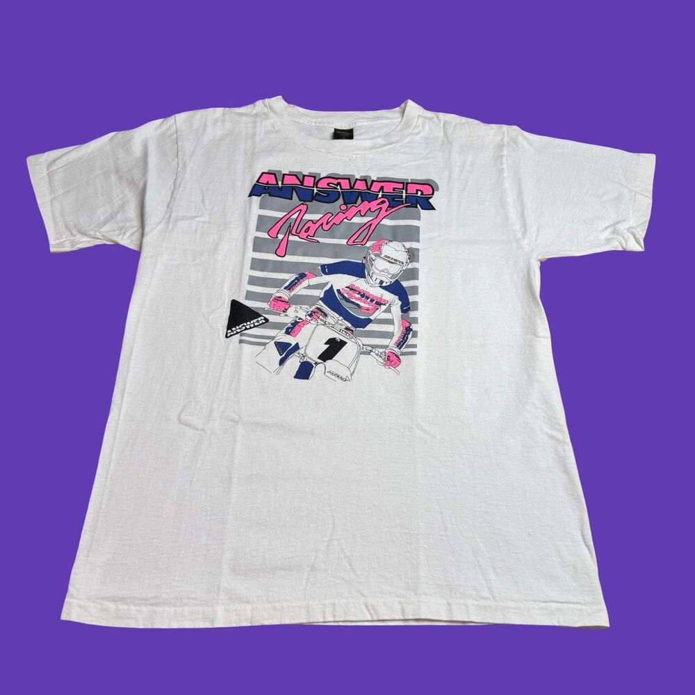 Vintage Answer Racing Mens L Motocross BMX T Shirt 90s Moto USA Made White